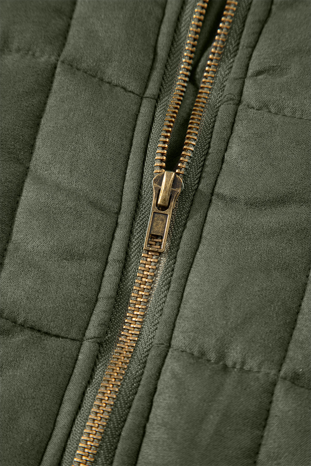 Green Zip-Up Pocket Quilted Jacket