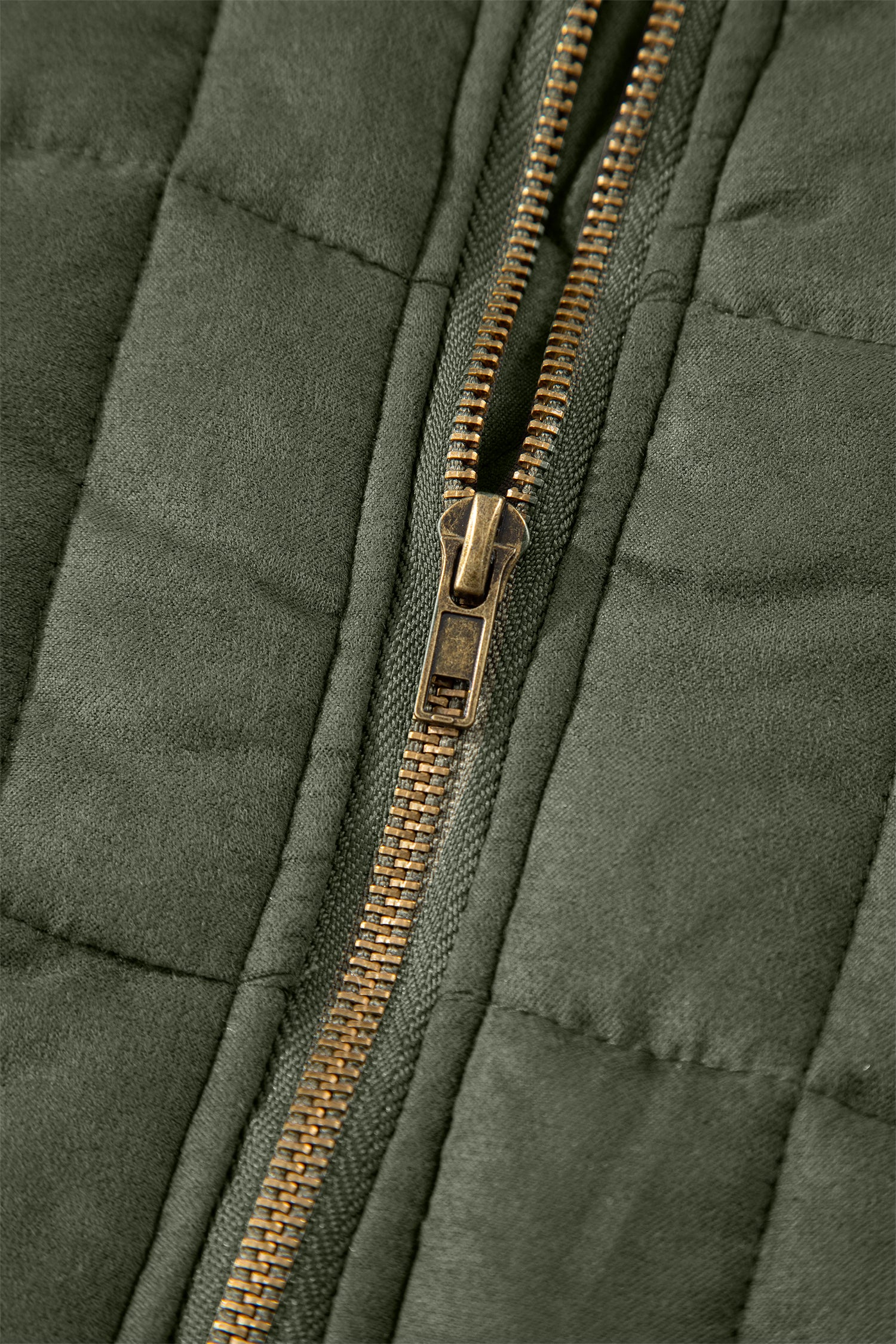 Green Zip-Up Pocket Quilted Jacket