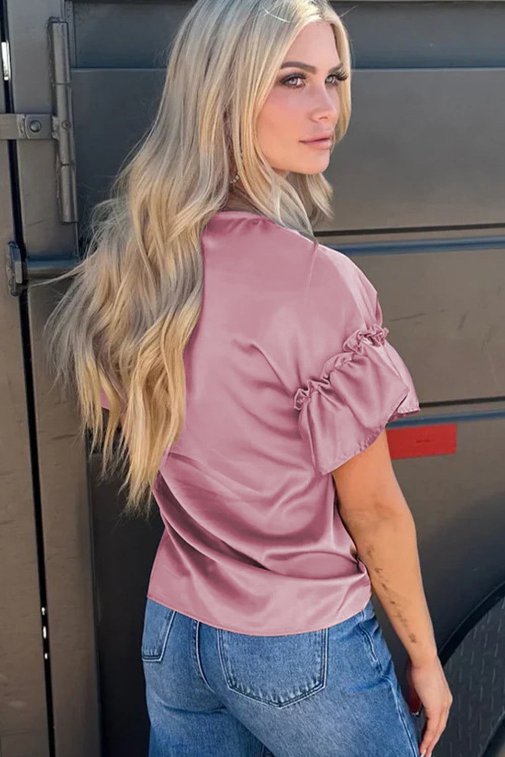 Toadstool Satin Ruffle Sleeve Top