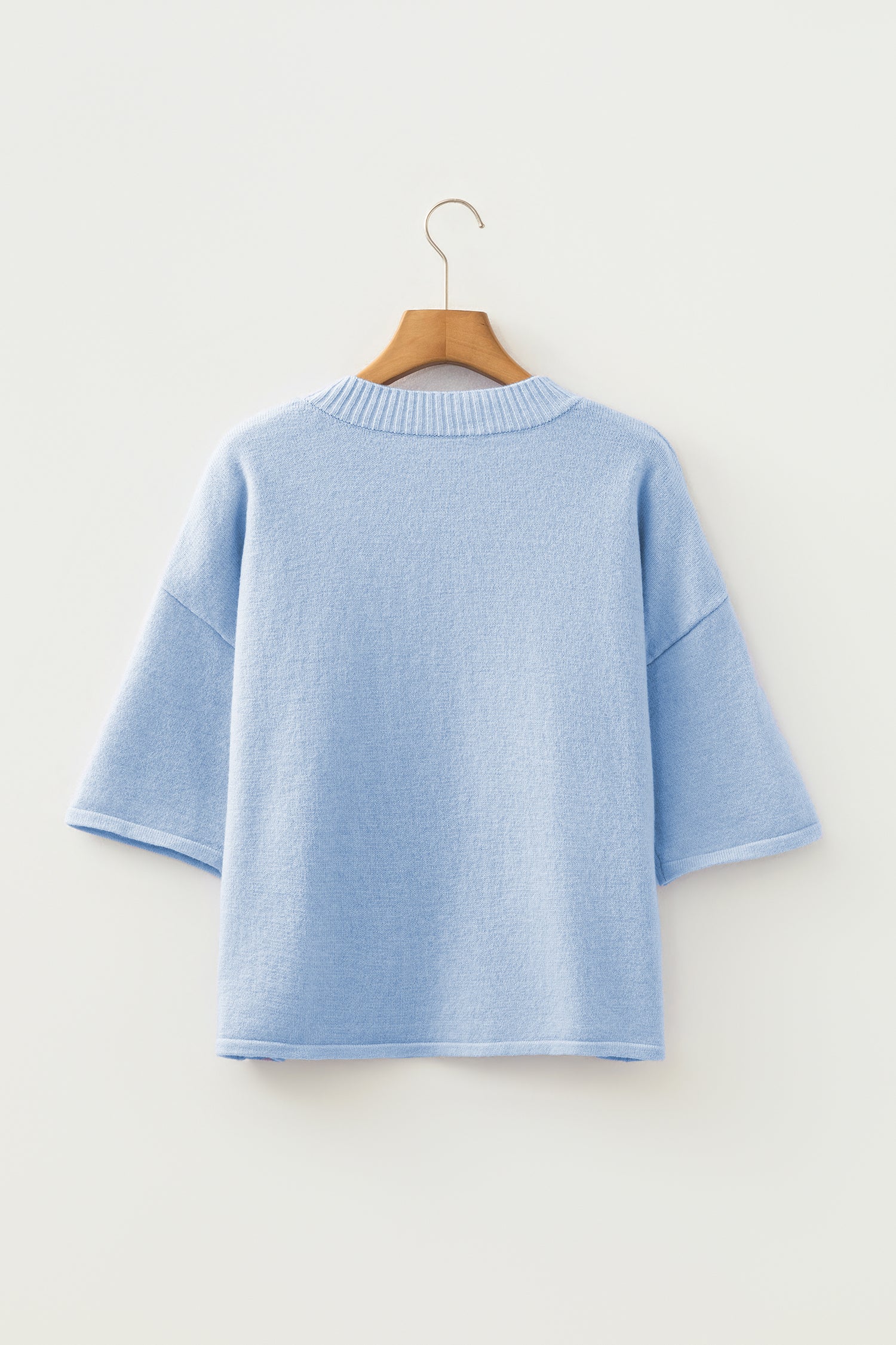 Beau Blue 3/4 Sleeve Boxy Knit Button Down Sweater Cardigan