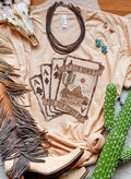 Khaki Western Poker Cards Graphic T Shirt