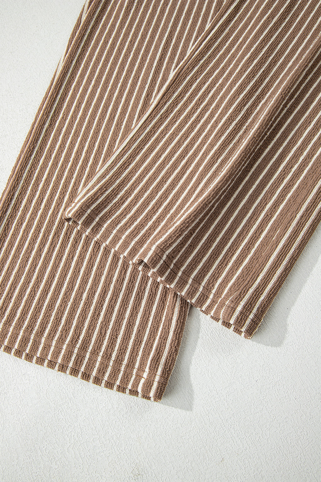 Khaki Stripe Crew Neck Tee Drawstring Waist Cropped Pants Set