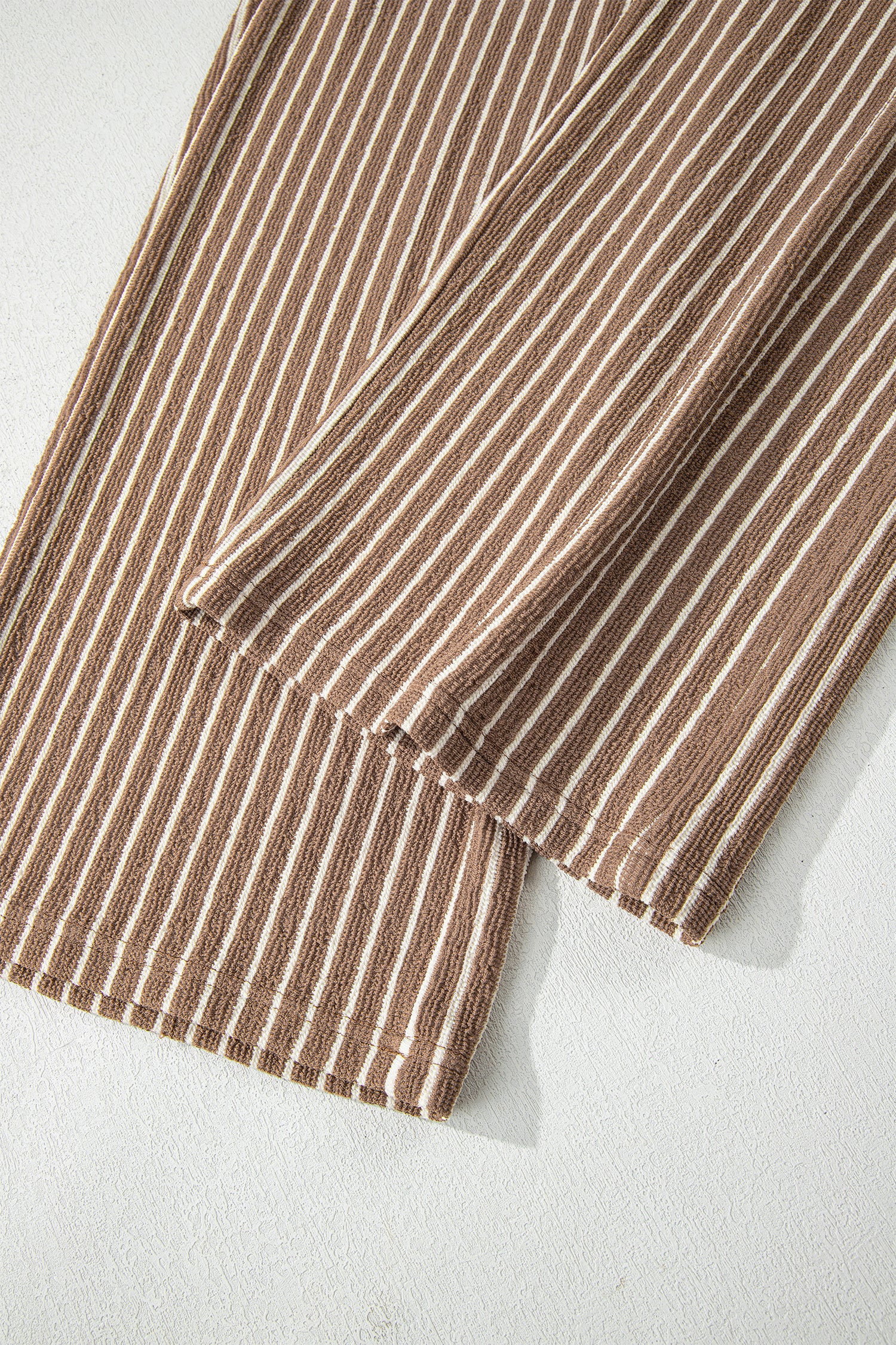 Khaki Stripe Crew Neck Tee Drawstring Waist Cropped Pants Set