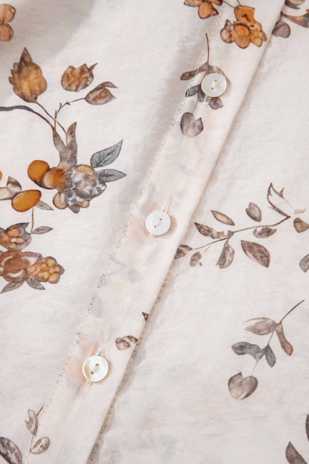 Apricot Floral Printed Silky Button Up Long Sleeve Shirt