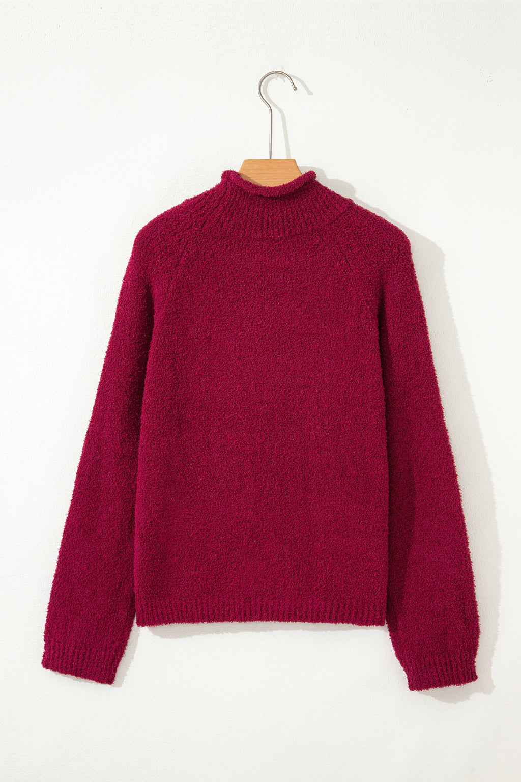 Burgundy Popcorn Mock Neck Solid Sweater