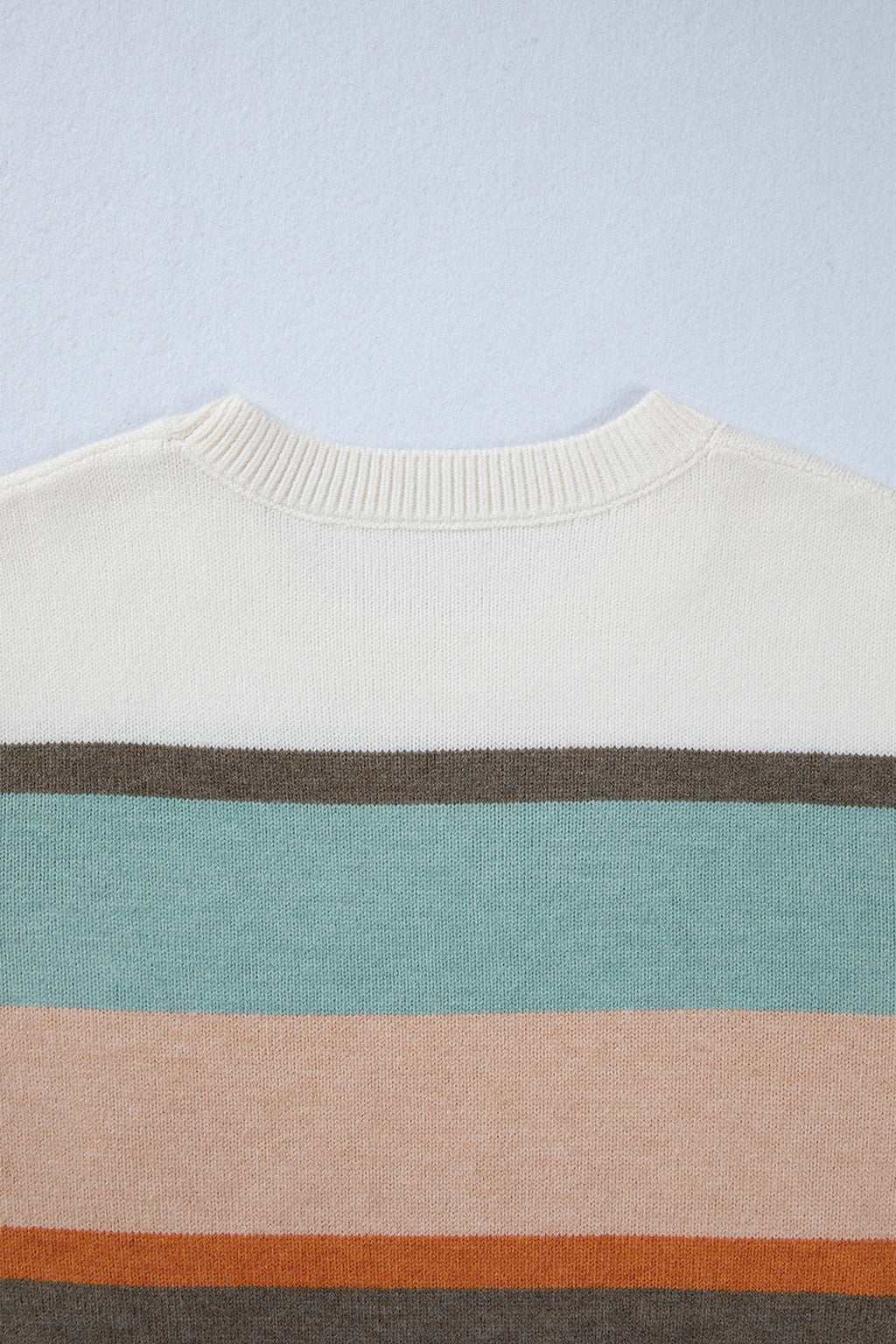 White Striped Color Block Knit Drop Shoulder Sweater