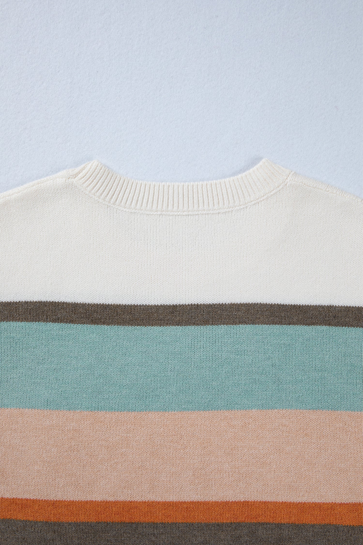 White Striped Color Block Knit Drop Shoulder Sweater