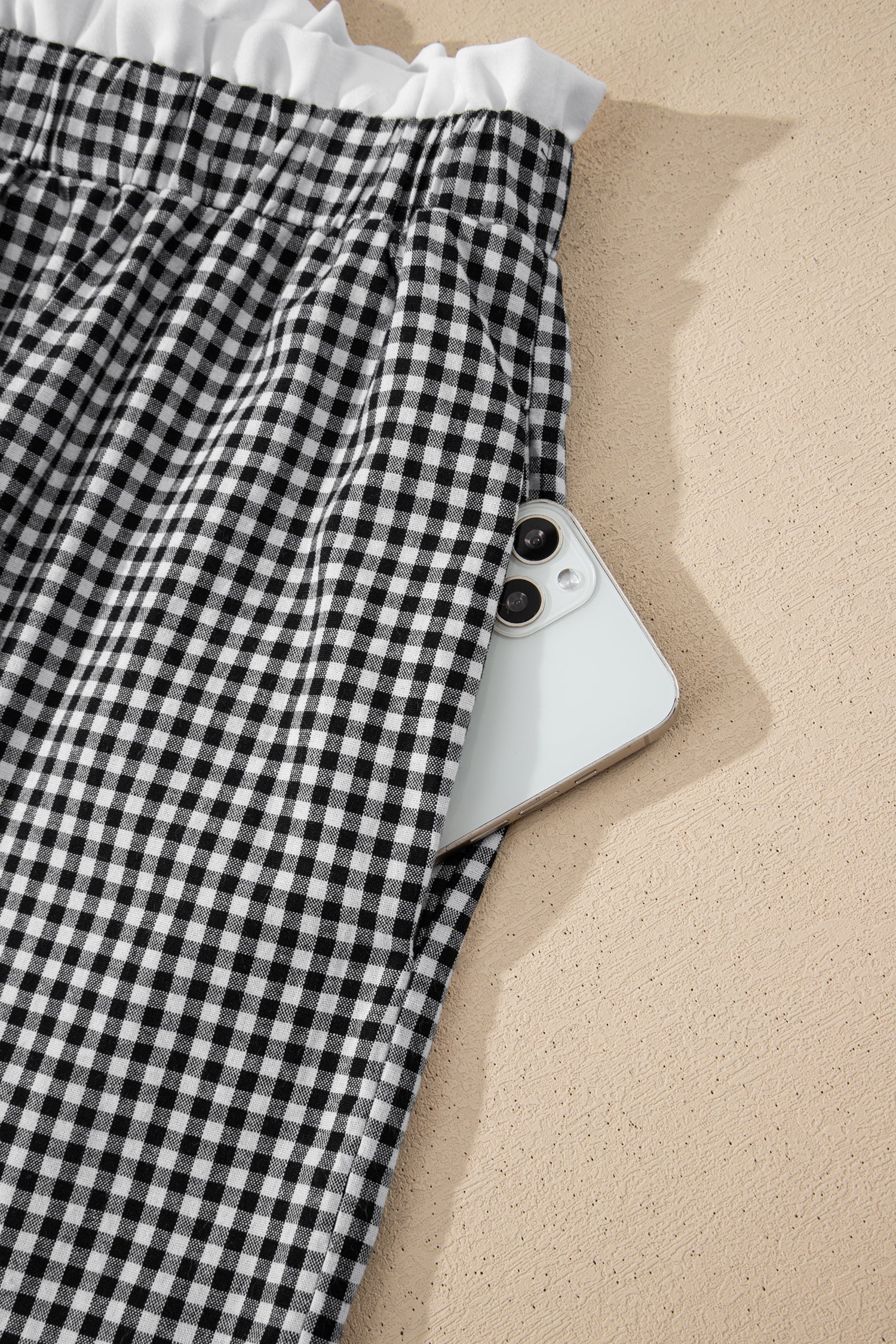 Green Contrast Trim Plaid Print Plus Size Shorts