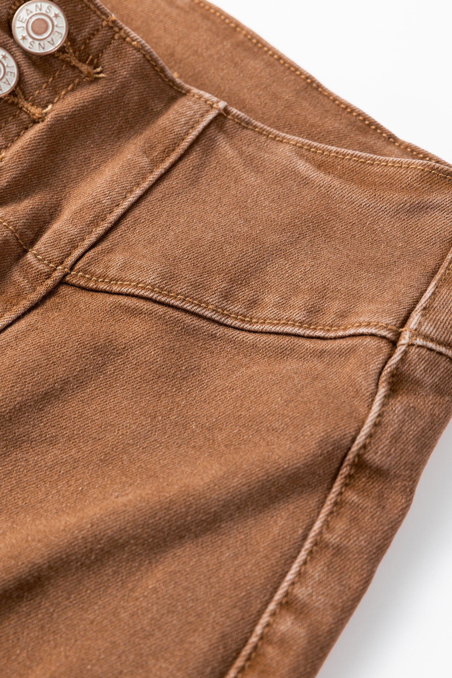 Coffee High Waist Button Fly Seamed Raw Hem Flare Jeans