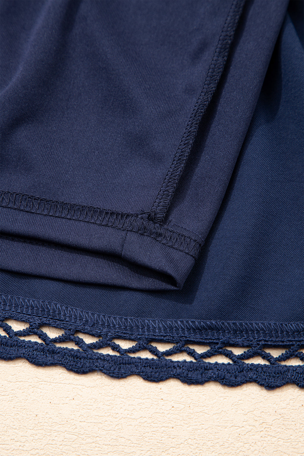 Navy Blue Plus Size Frilled Elastic Waist Lace Trim Boho Ruffled Shorts