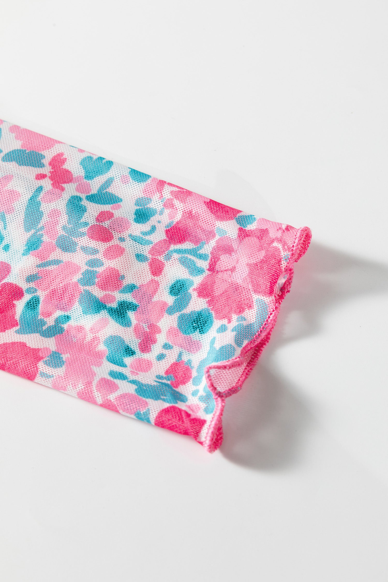 Pink Slim Fit Floral Mesh Long Sleeve Mock Neck Top