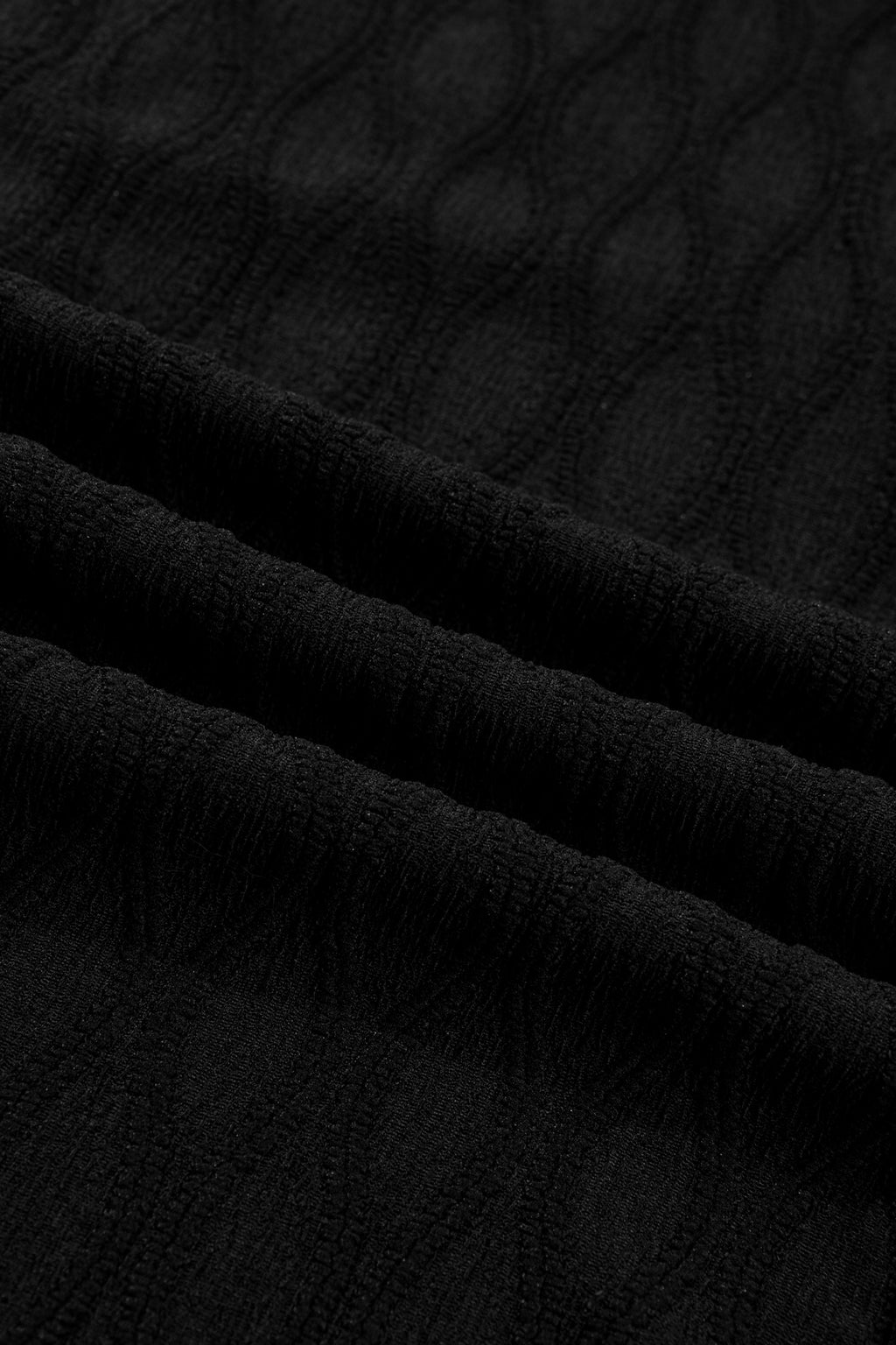 Beau Blue Solid Color Textured Notched Neck Puff Sleeve Blouse