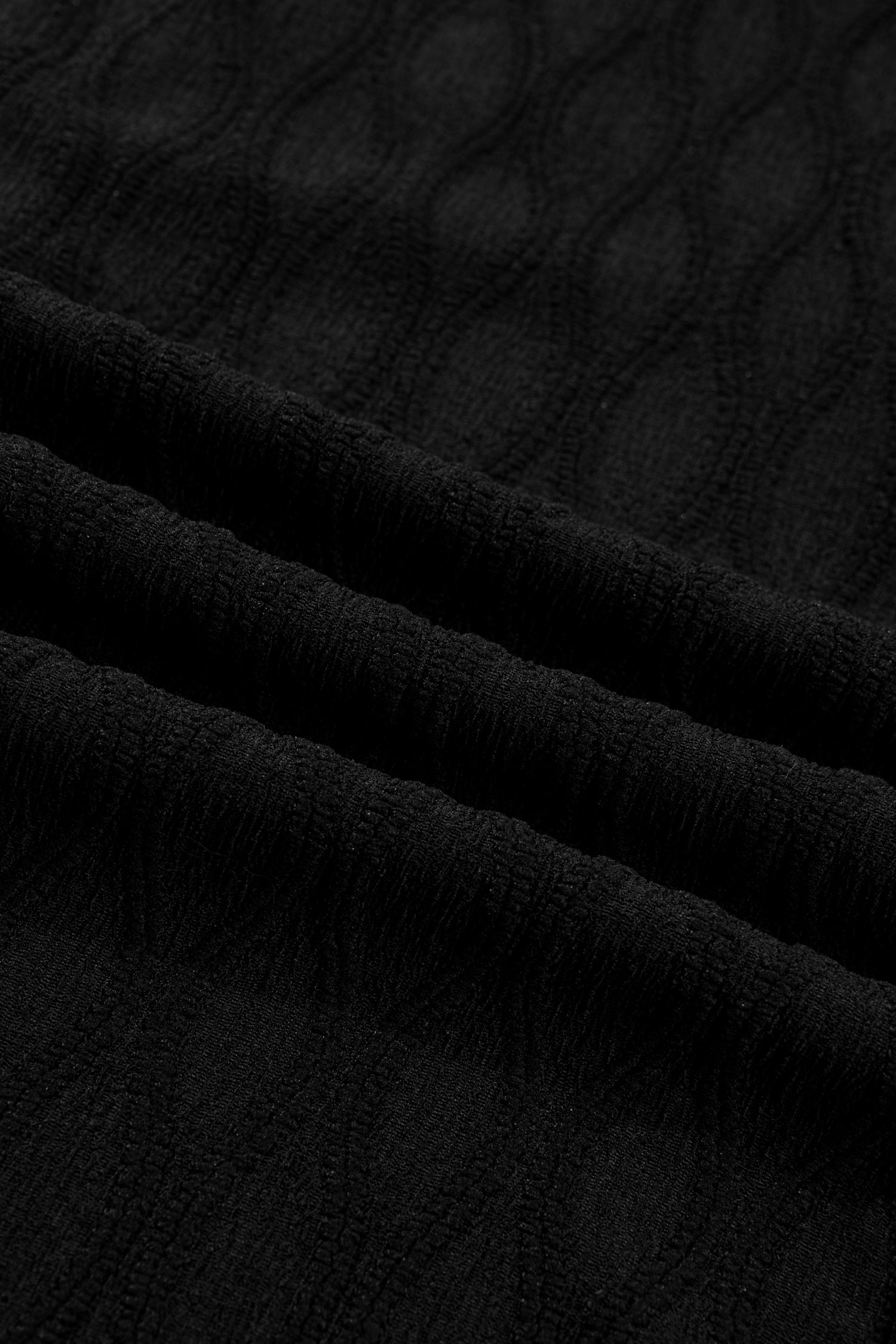 Beau Blue Solid Color Textured Notched Neck Puff Sleeve Blouse