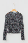 Black Ditsy Floral Mesh Thumbhole Sleeve Slim Fit Top