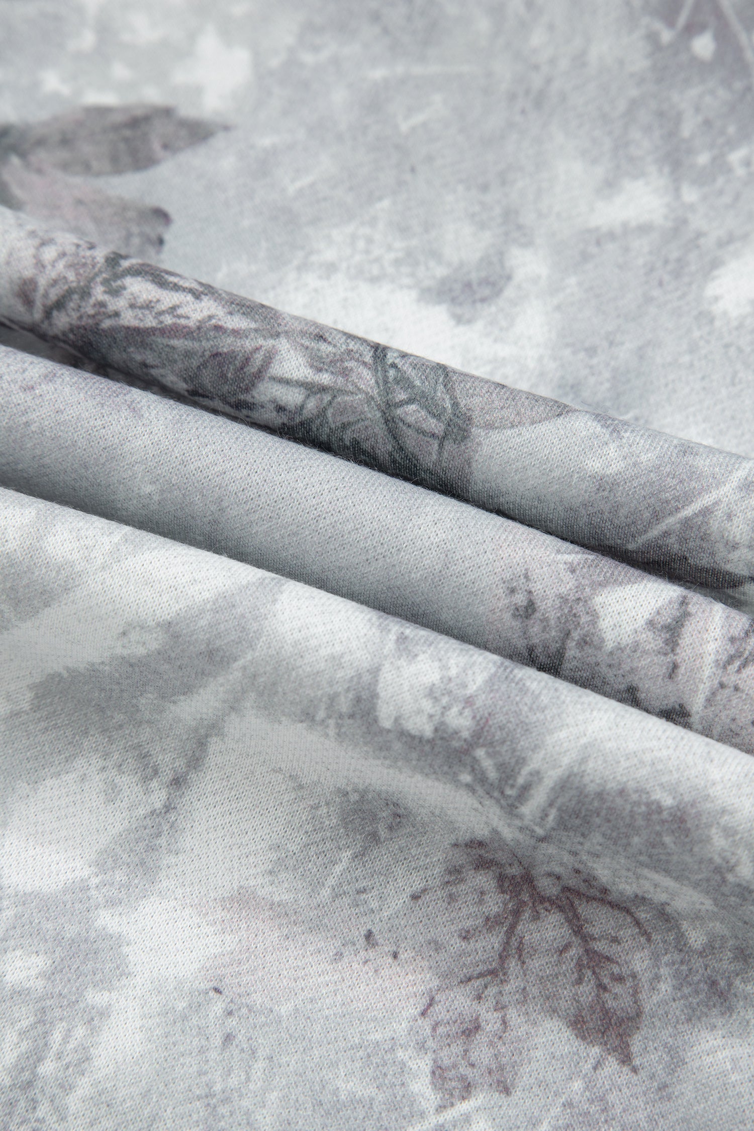 Gray Camo Leaf Print Kangaroo Pocket Quarter Zip Hoodie