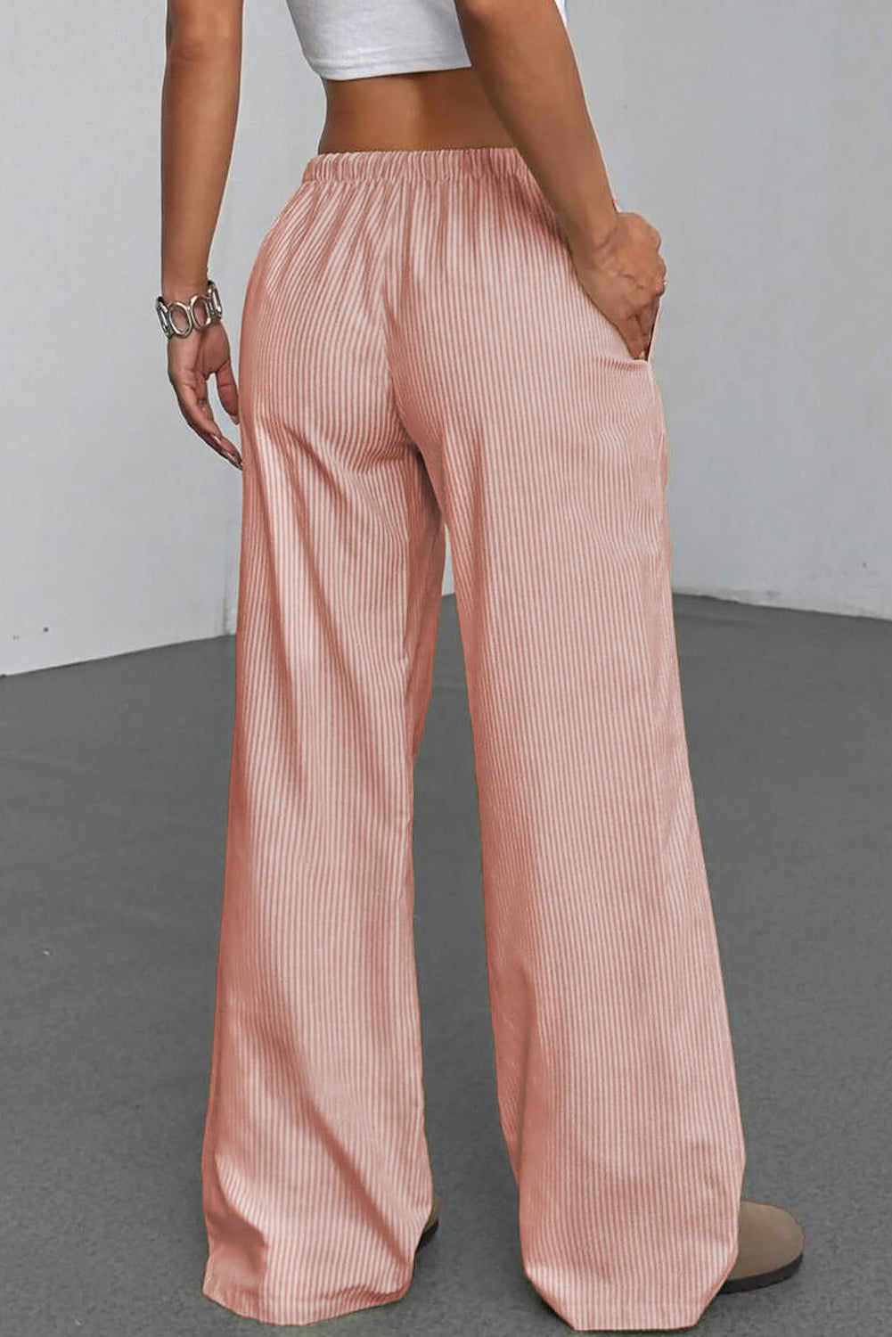 Pink Stripe Drawstring Plus Size Loose Pants
