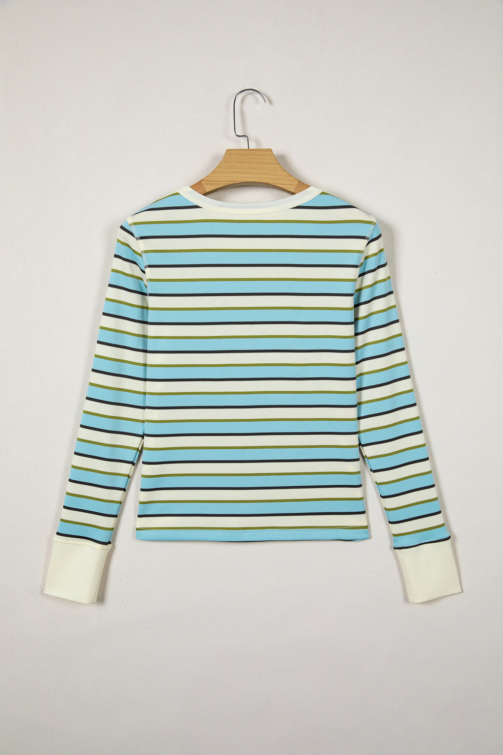 Multicolour Striped Round Neck Ribbed Knit Long Sleeve Top