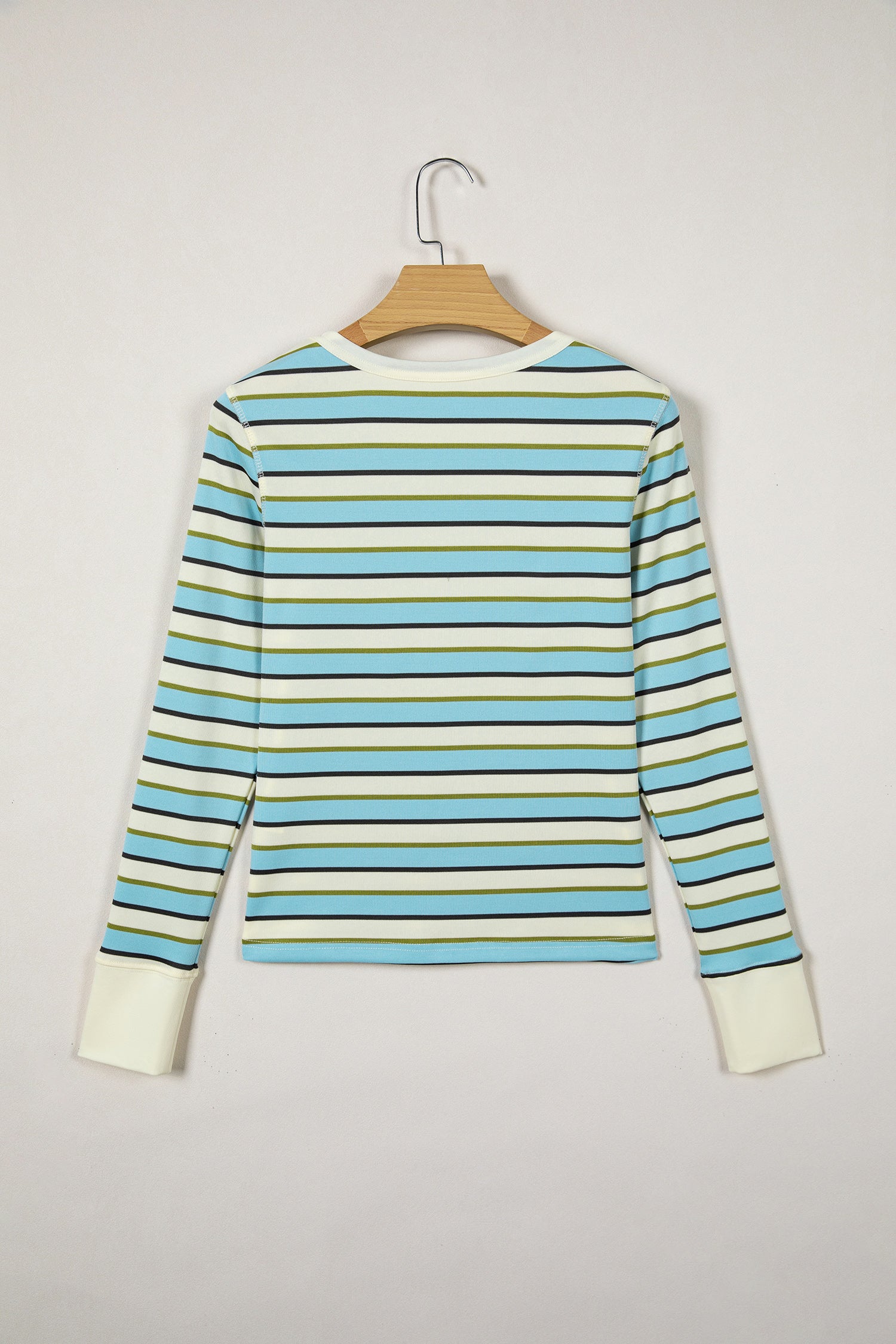 Multicolour Striped Round Neck Ribbed Knit Long Sleeve Top