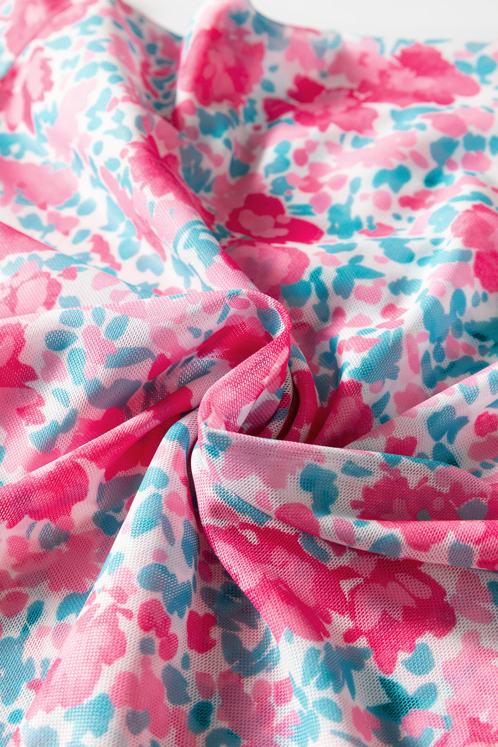 Pink Slim Fit Floral Mesh Long Sleeve Mock Neck Top