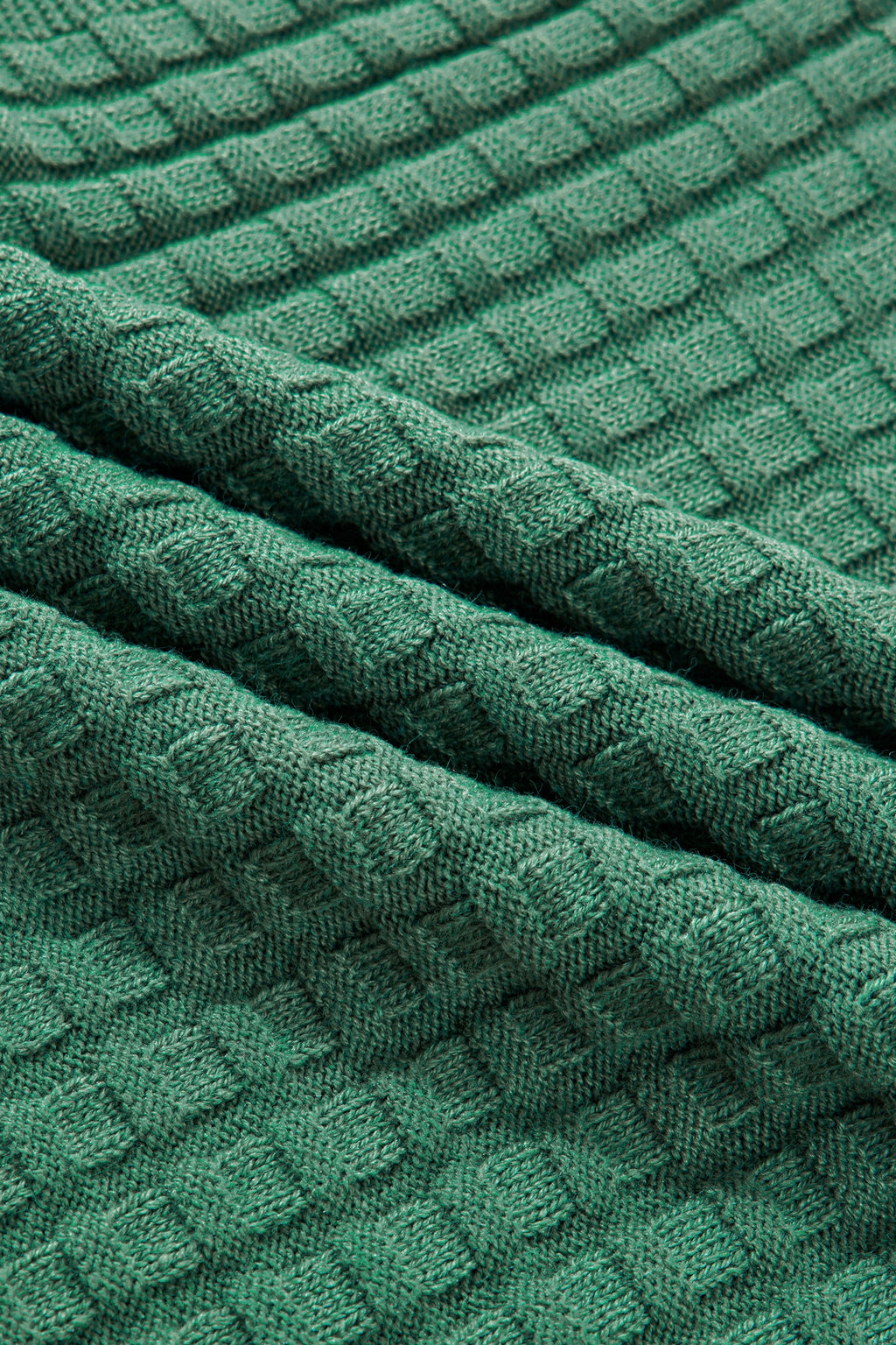 Mist Green Solid Color Round Neck Textured Short Sleeve Sweater