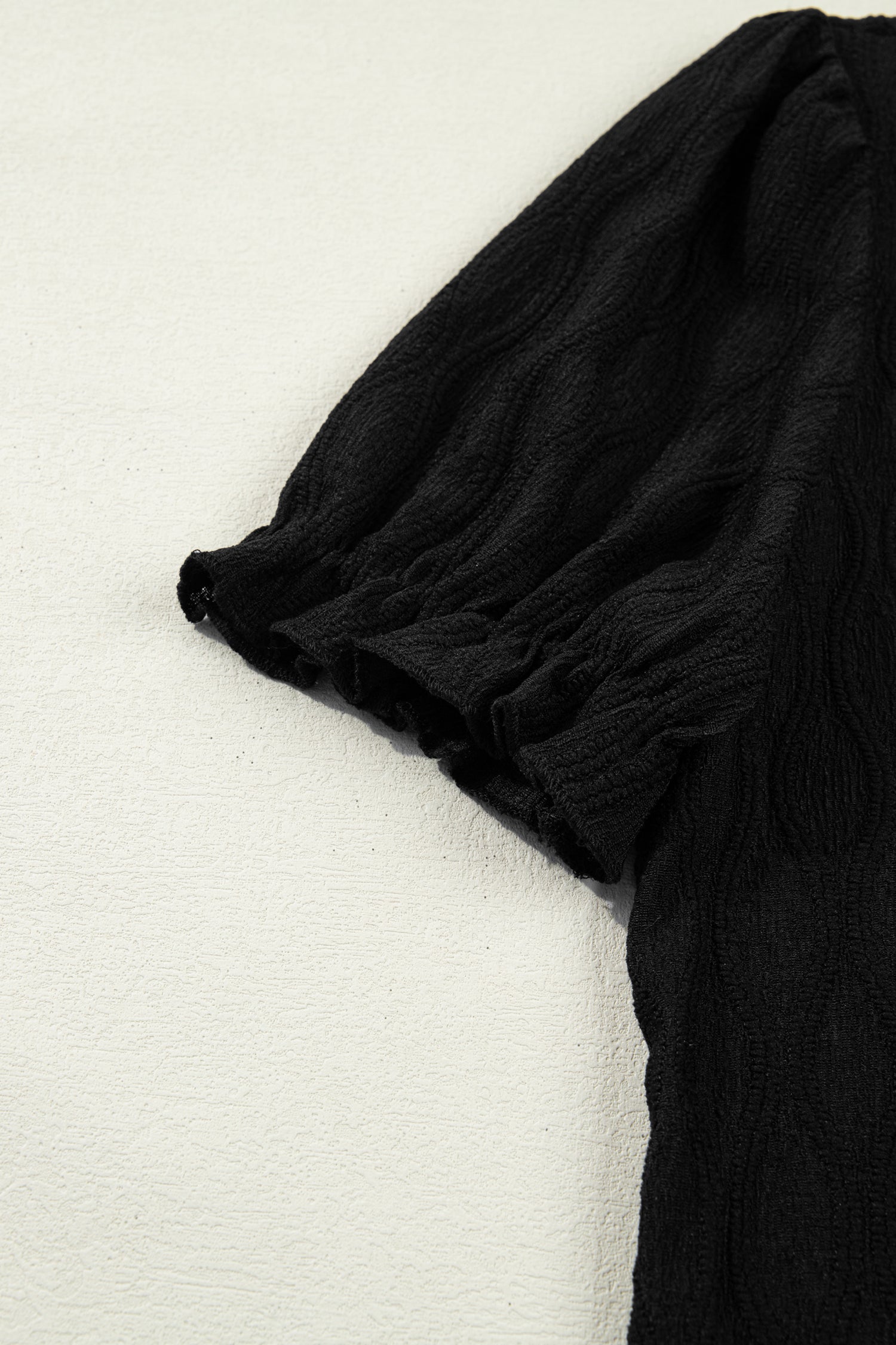 Beau Blue Solid Color Textured Notched Neck Puff Sleeve Blouse