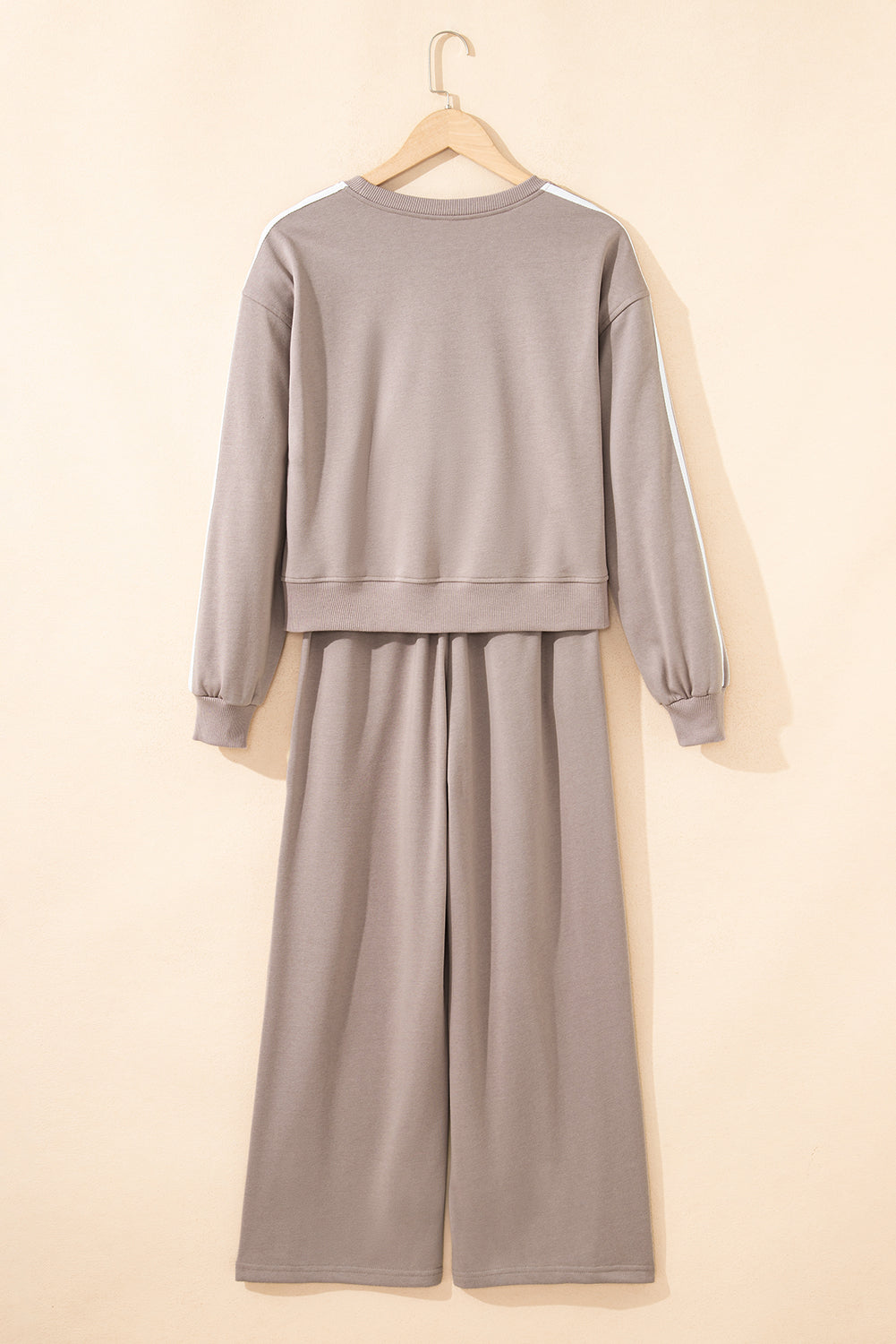 Dirty blue Varsity Striped Detail Crewneck Pullover Elastic Sweatpants 2pcs Outfit