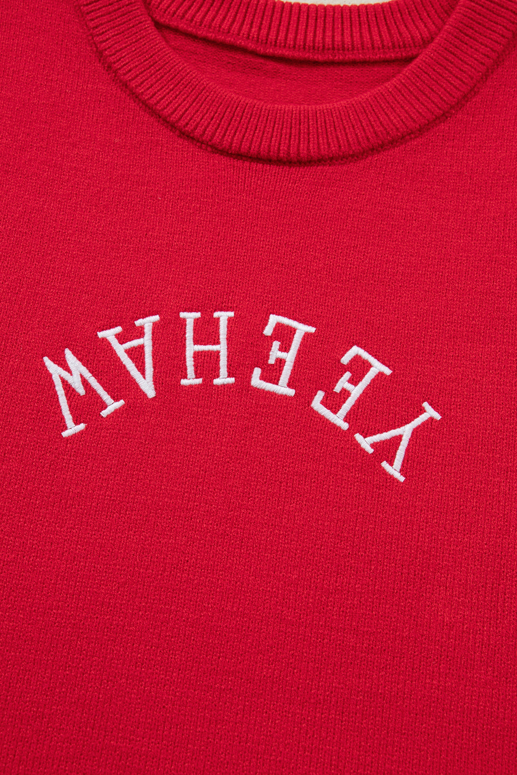 Fiery Red YEEHAW Embroidered Letter Loose Short Sleeve Sweater