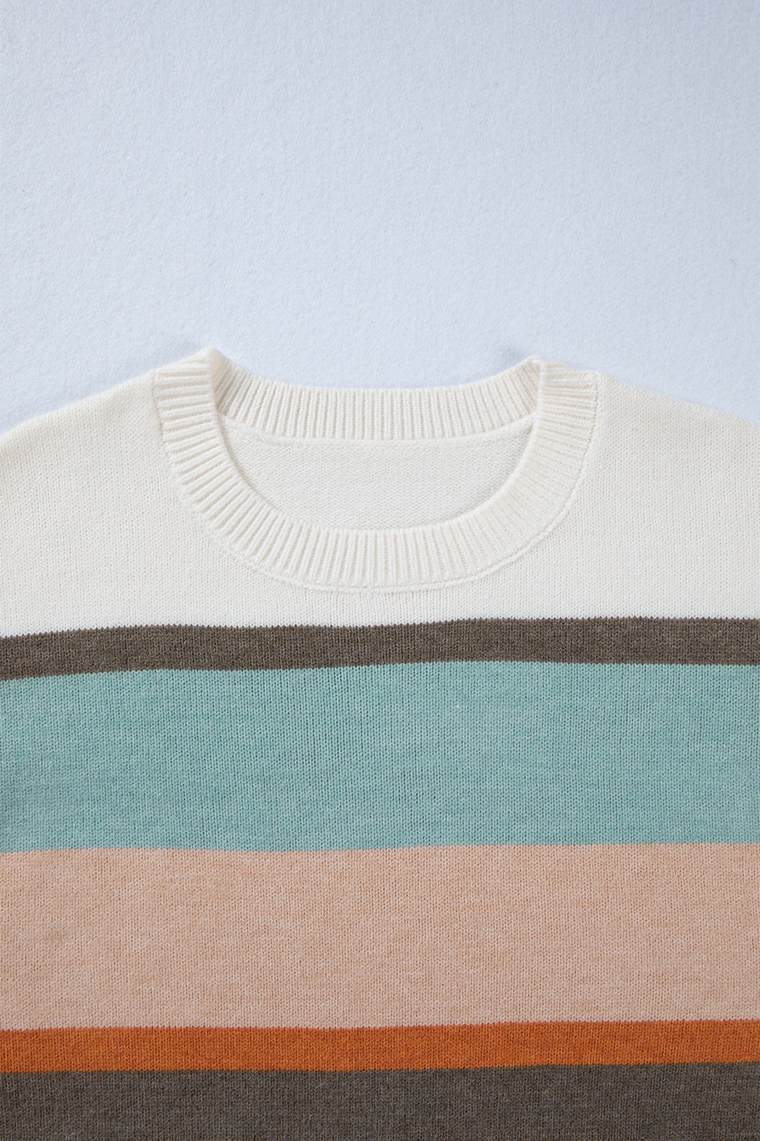 White Striped Color Block Knit Drop Shoulder Sweater