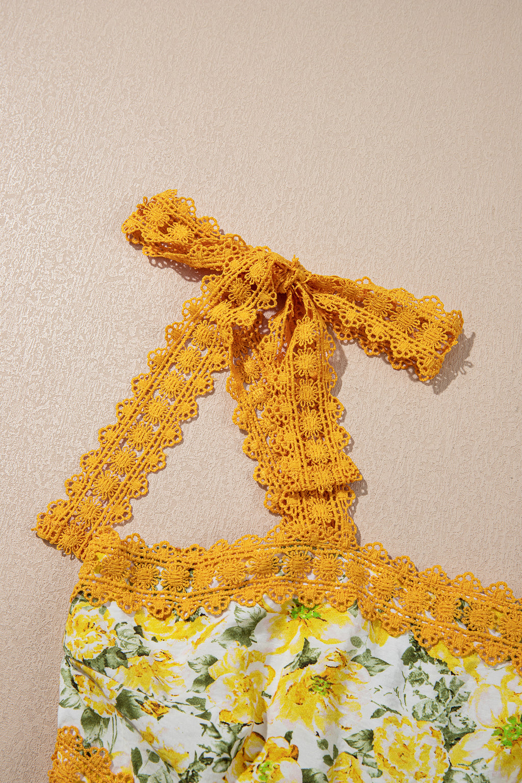 Banana Cream Floral Lace Tied Strap Empire Waist Maxi Dress