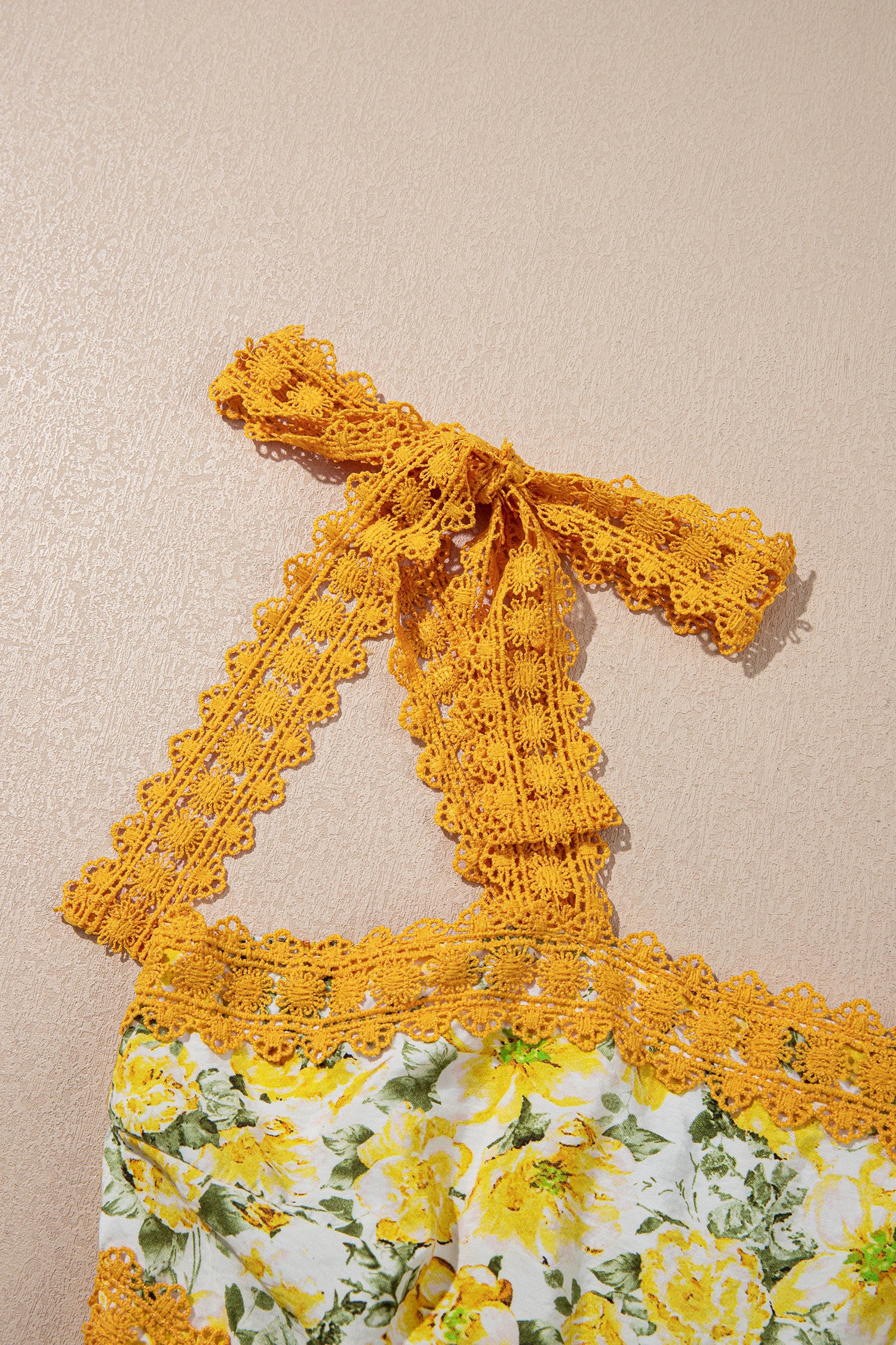 Banana Cream Floral Lace Tied Strap Empire Waist Maxi Dress