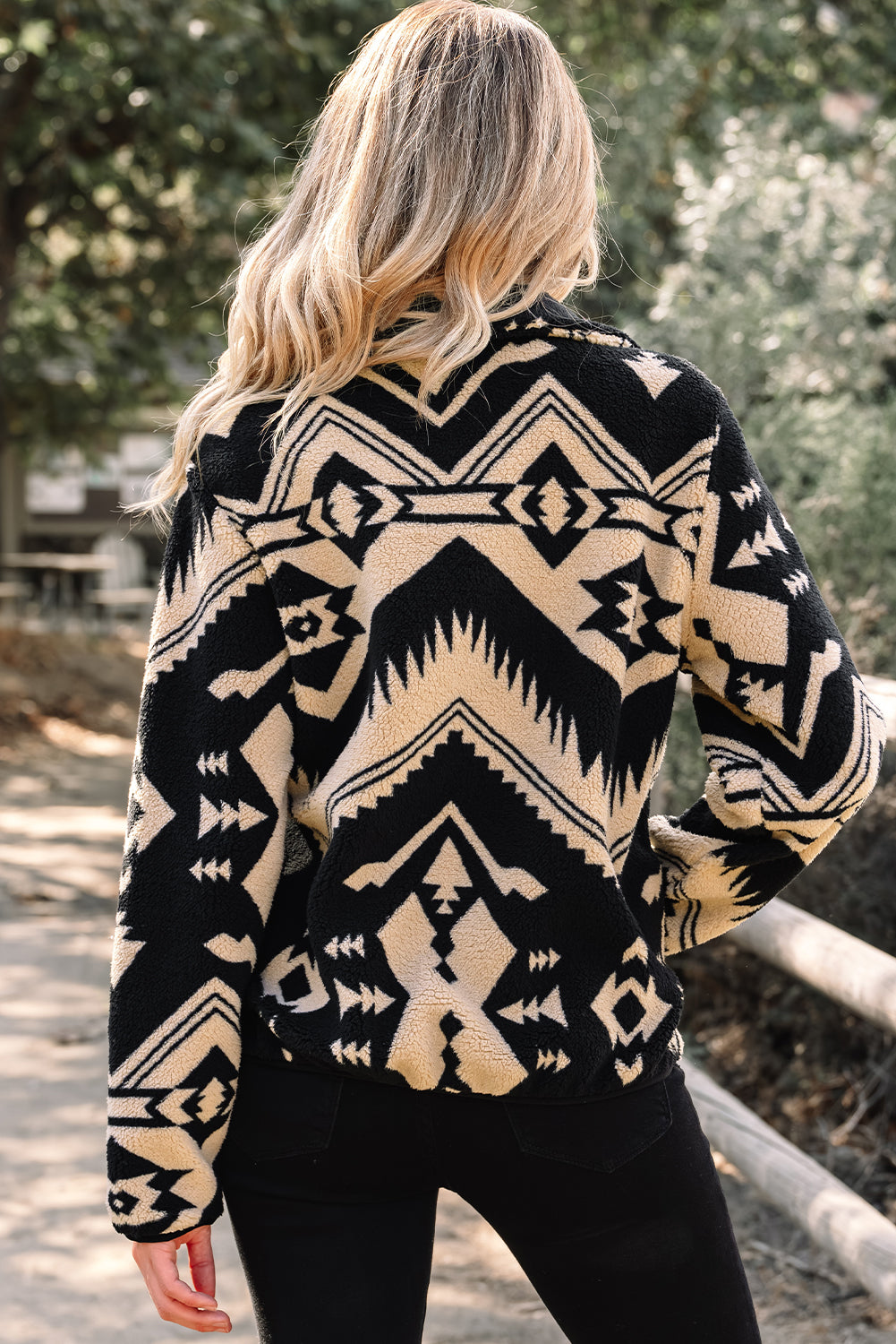 Beige Western Aztec Half Zip Plush Sweatshirt