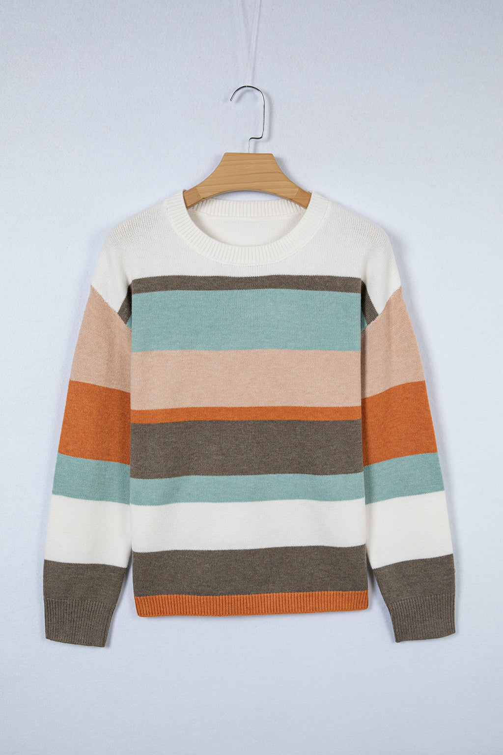 White Striped Color Block Knit Drop Shoulder Sweater