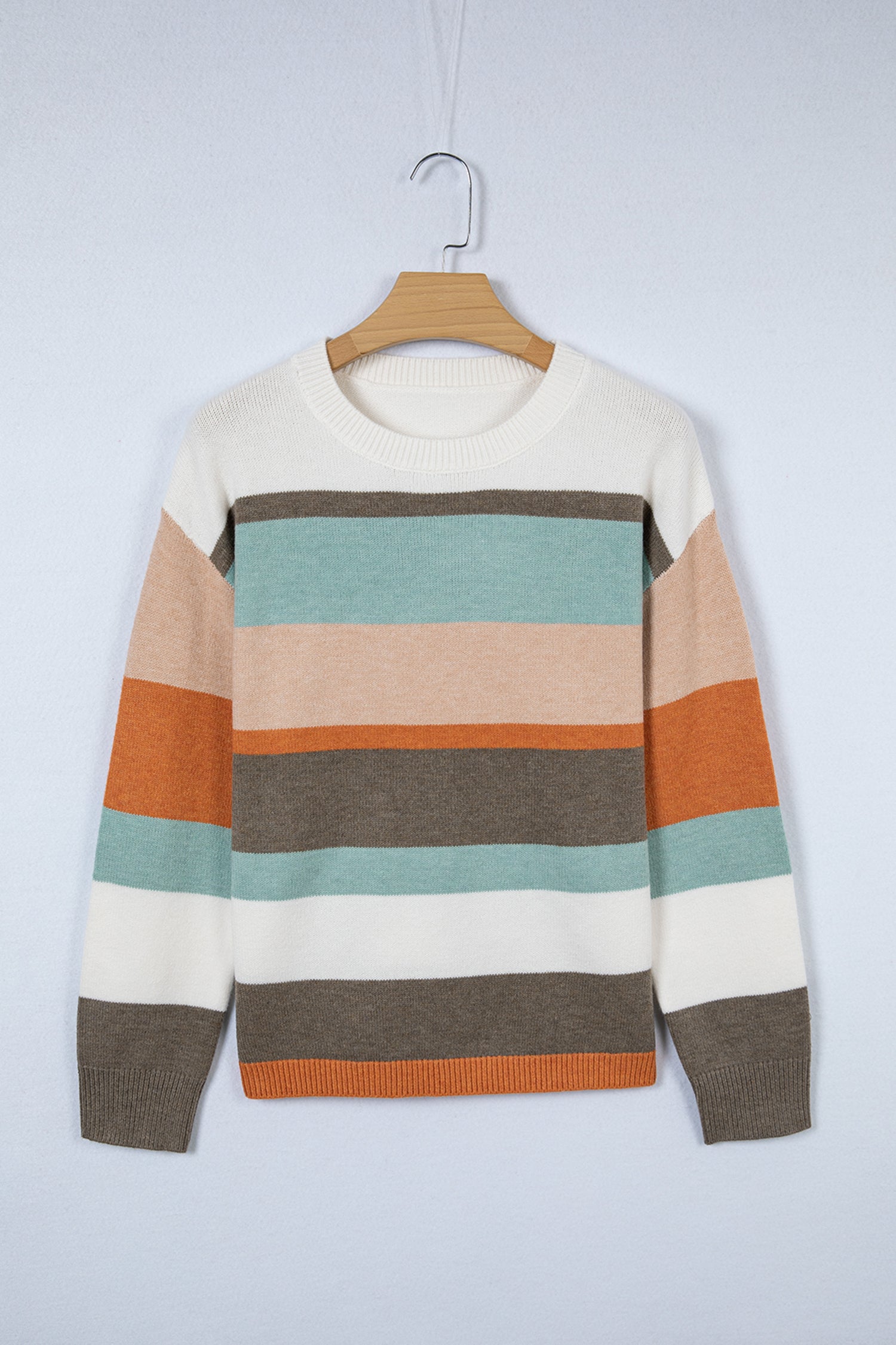White Striped Color Block Knit Drop Shoulder Sweater