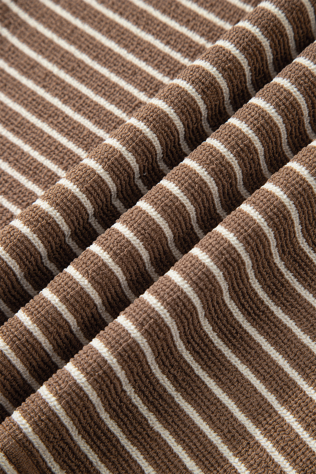 Khaki Stripe Crew Neck Tee Drawstring Waist Cropped Pants Set