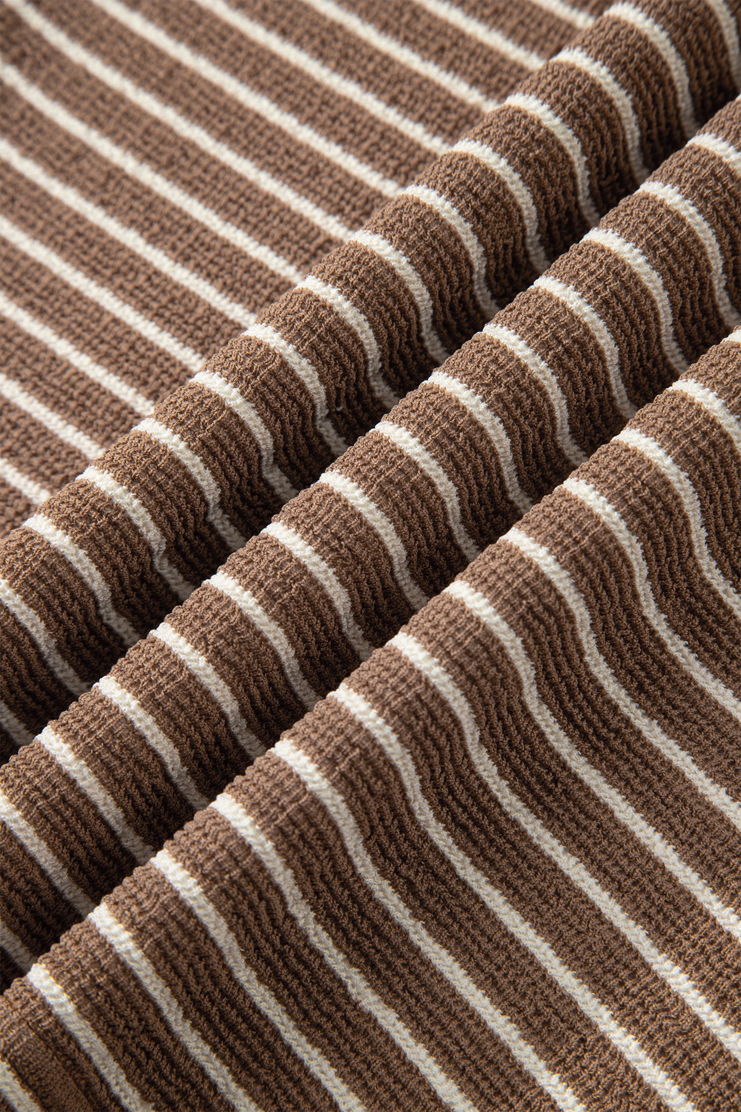 Khaki Stripe Crew Neck Tee Drawstring Waist Cropped Pants Set