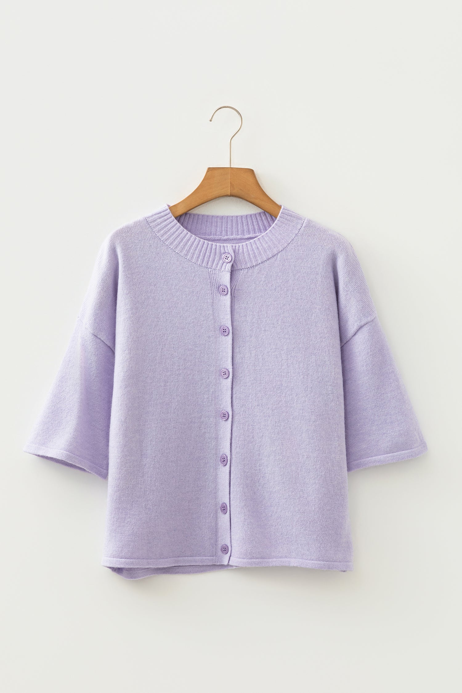 Lavendula 3/4 Sleeve Boxy Knit Button Down Sweater Cardigan