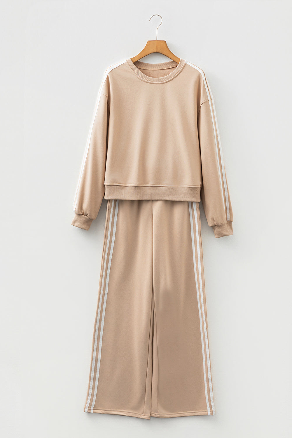 Dirty blue Varsity Striped Detail Crewneck Pullover Elastic Sweatpants 2pcs Outfit