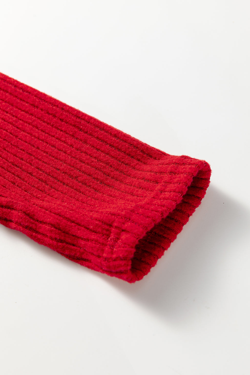 Racing Red Ribbed Notched Neck Knit Long Sleeve Leggings Two Pieces Lounge Set