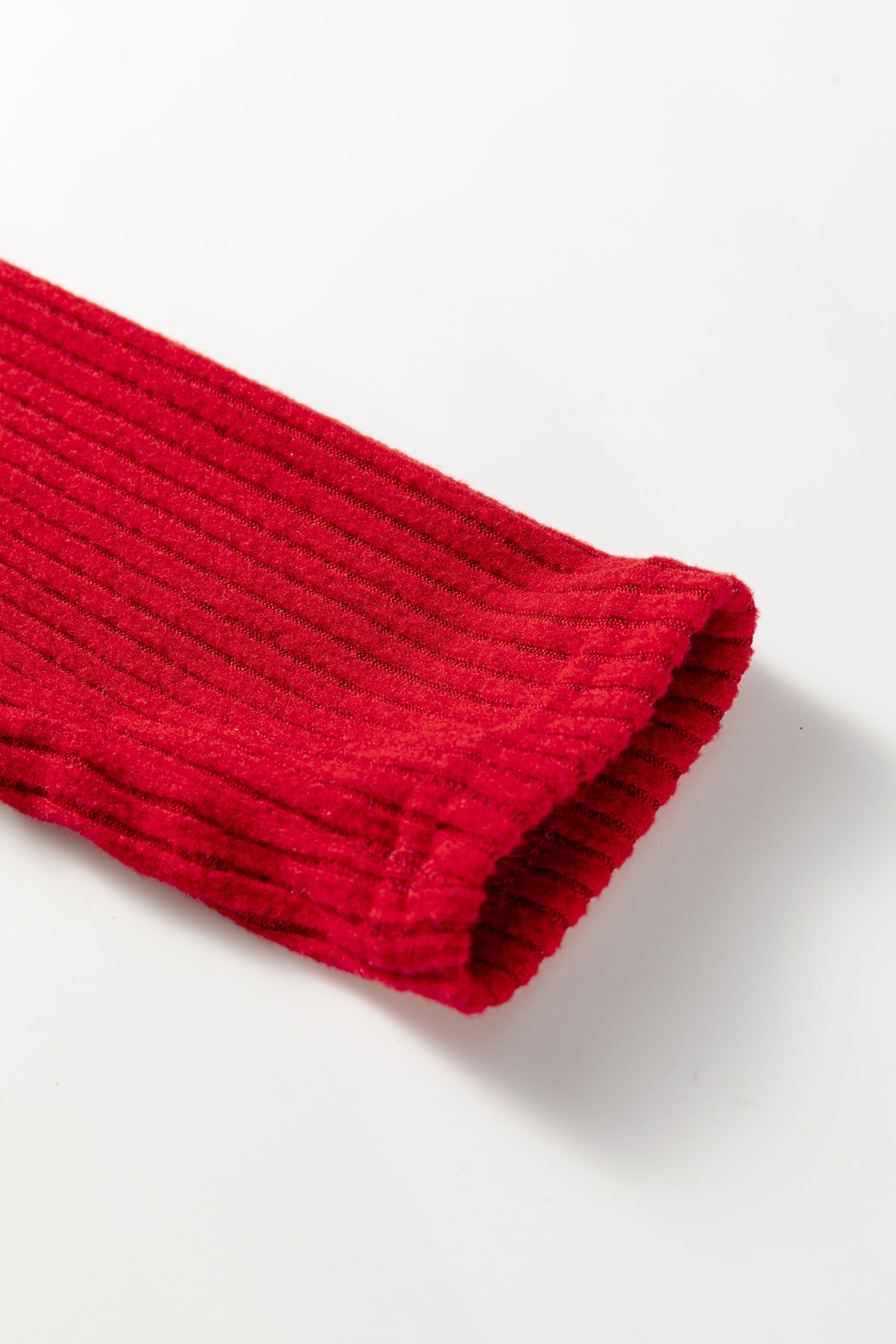 Racing Red Ribbed Notched Neck Knit Long Sleeve Leggings Two Pieces Lounge Set