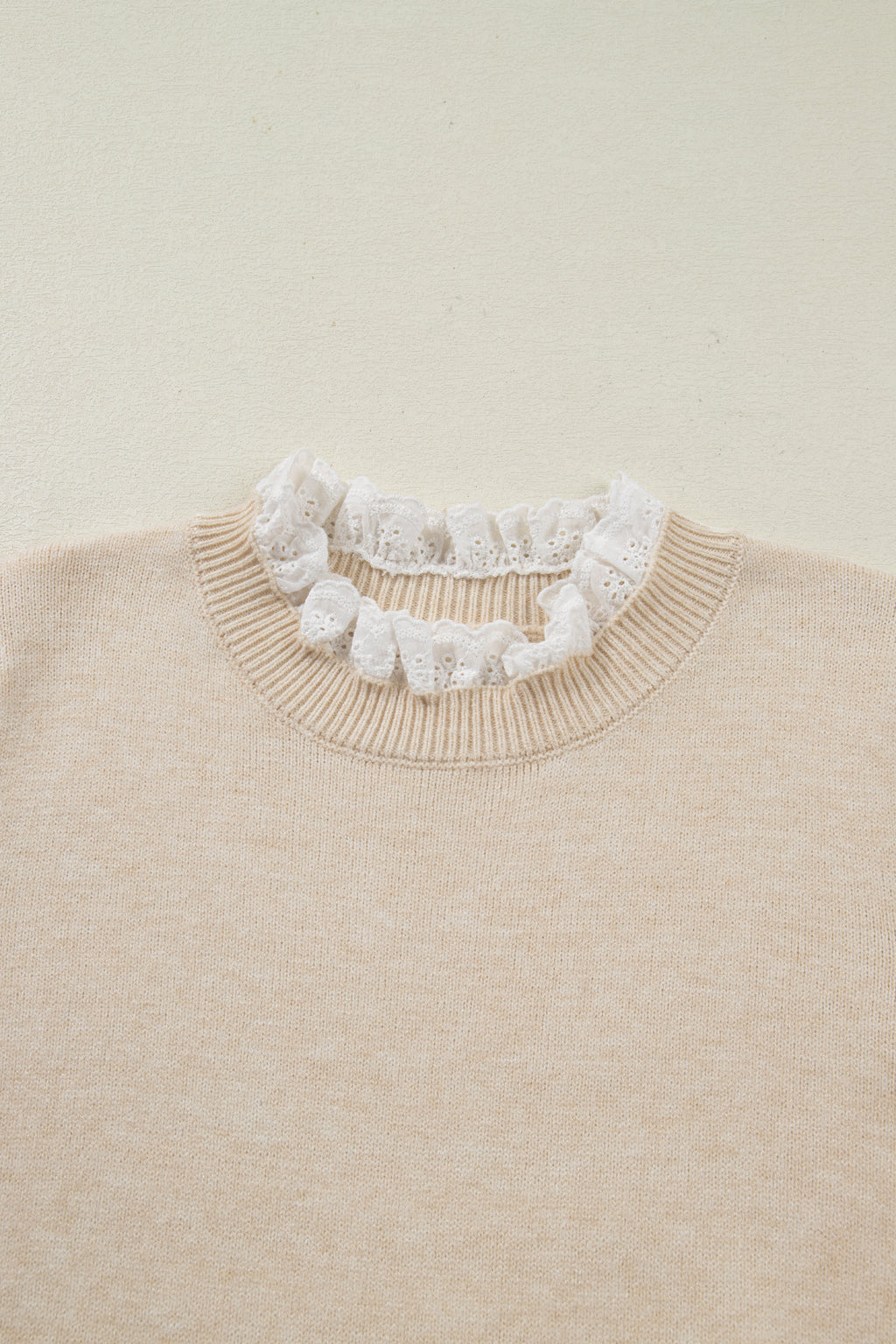Sleet Lace Trim Patchwork Buttoned Cuffs Loose Sweater