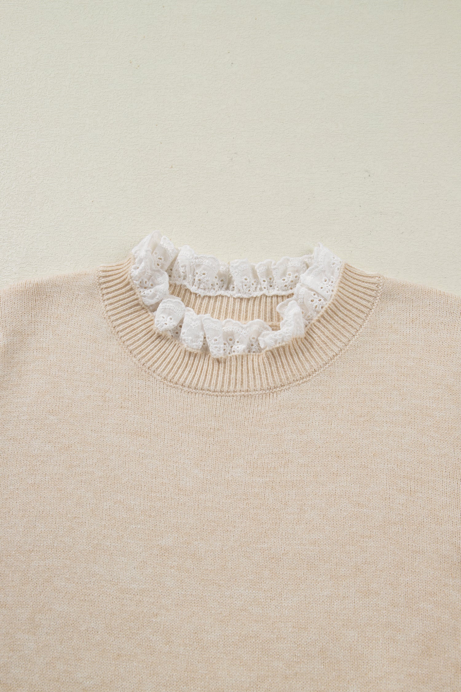 Sleet Lace Trim Patchwork Buttoned Cuffs Loose Sweater
