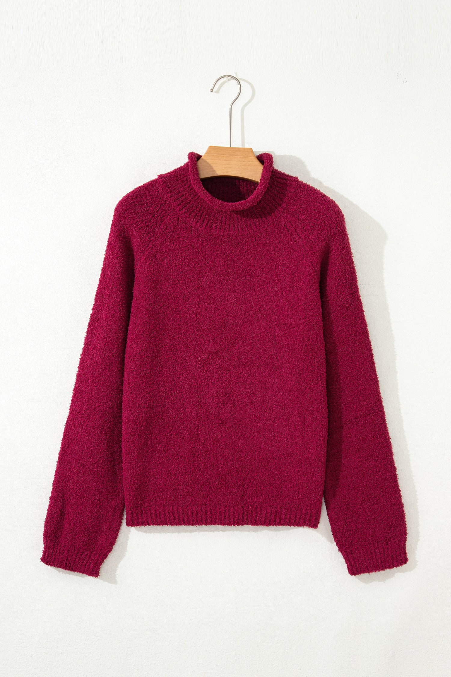 Burgundy Popcorn Mock Neck Solid Sweater