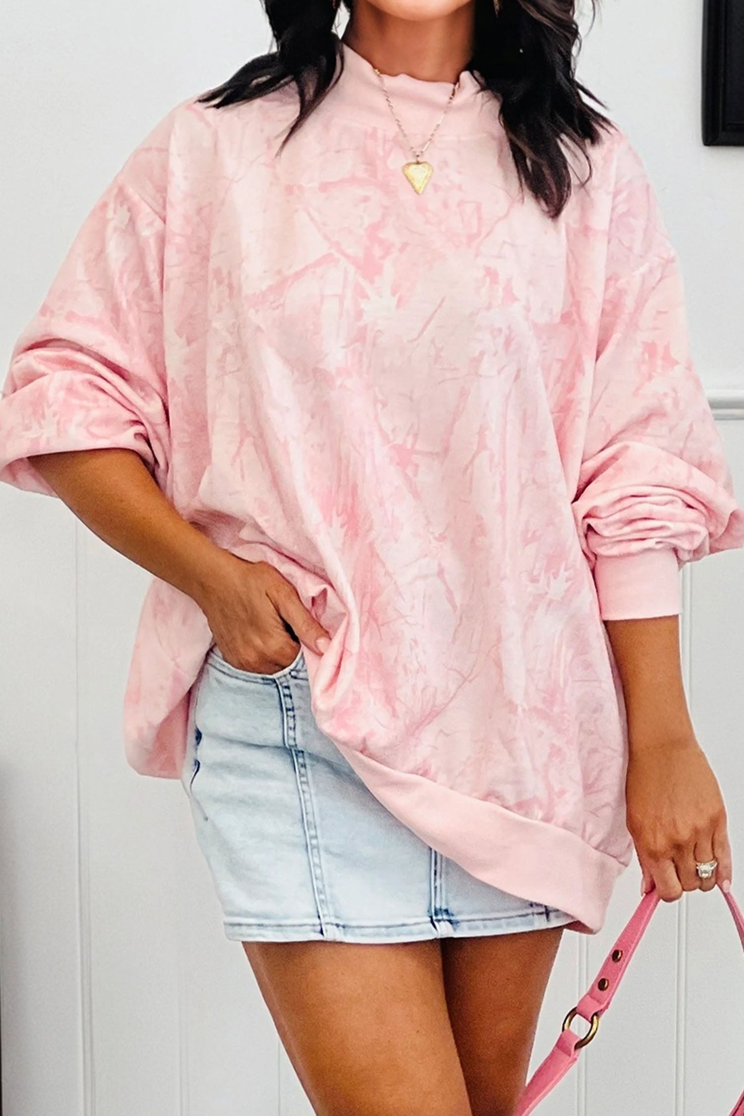 Pink Camo Mock Neck Baggy Sweatshirt