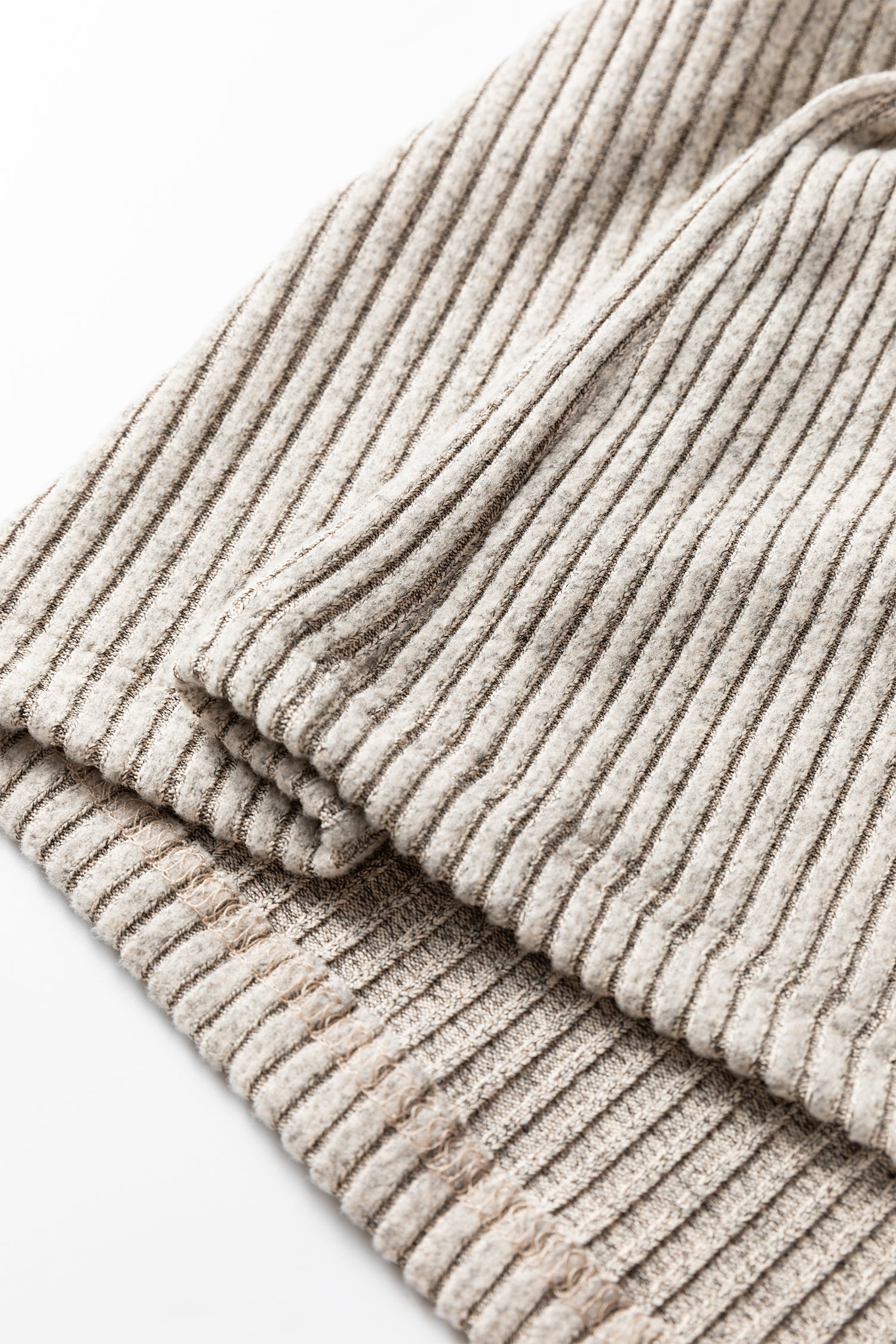 Simply Taupe Plus Size Ribbed Knit Kangaroo Pocket Henley Long Sleeve Top