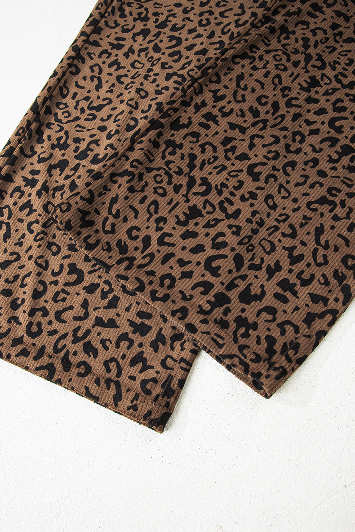 Dark Brown Leopard Print Elastic High Waist Loose Corduroy Pants