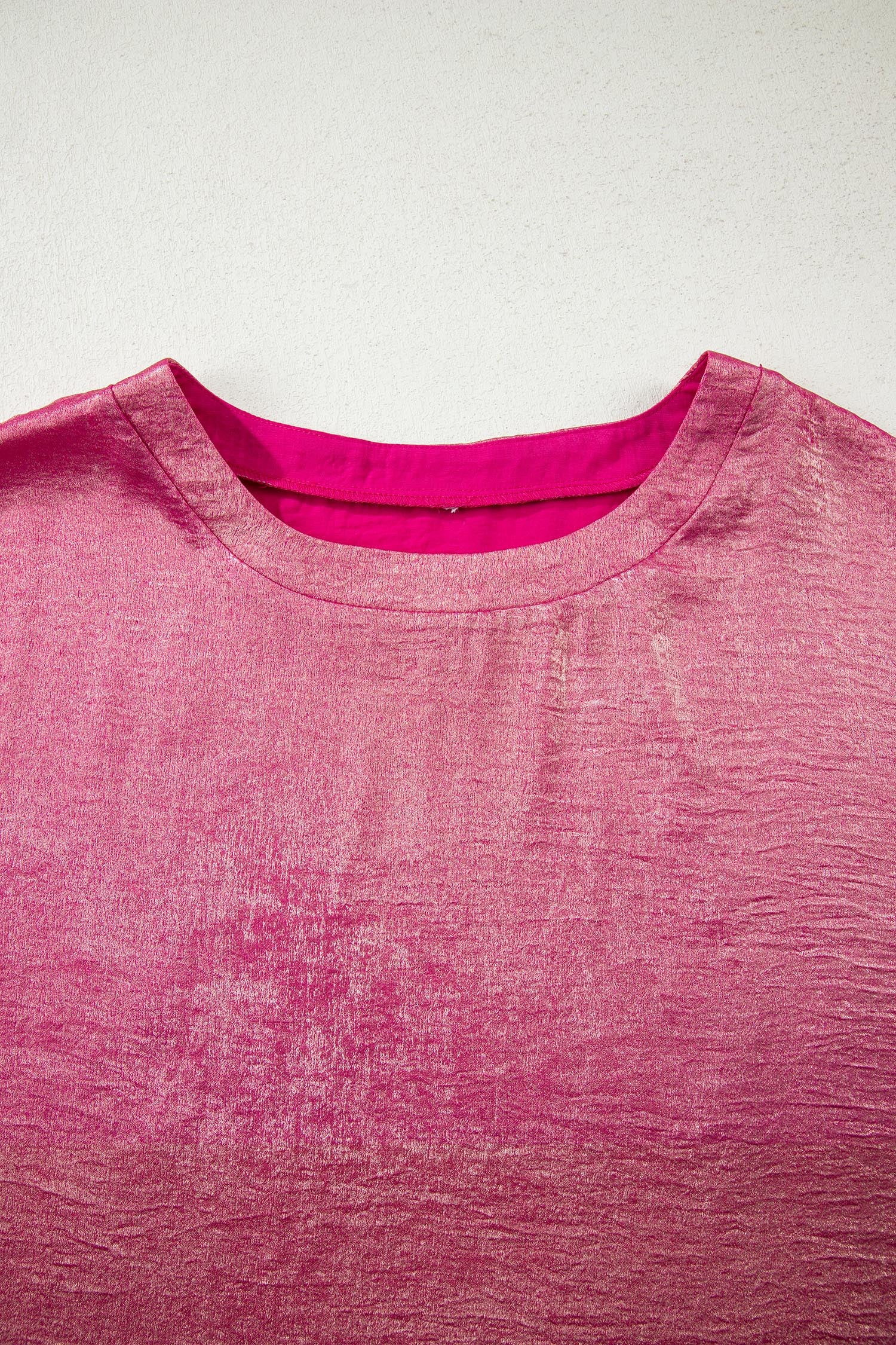 Bright Pink Metallic Round Neck Cap Sleeve Tee