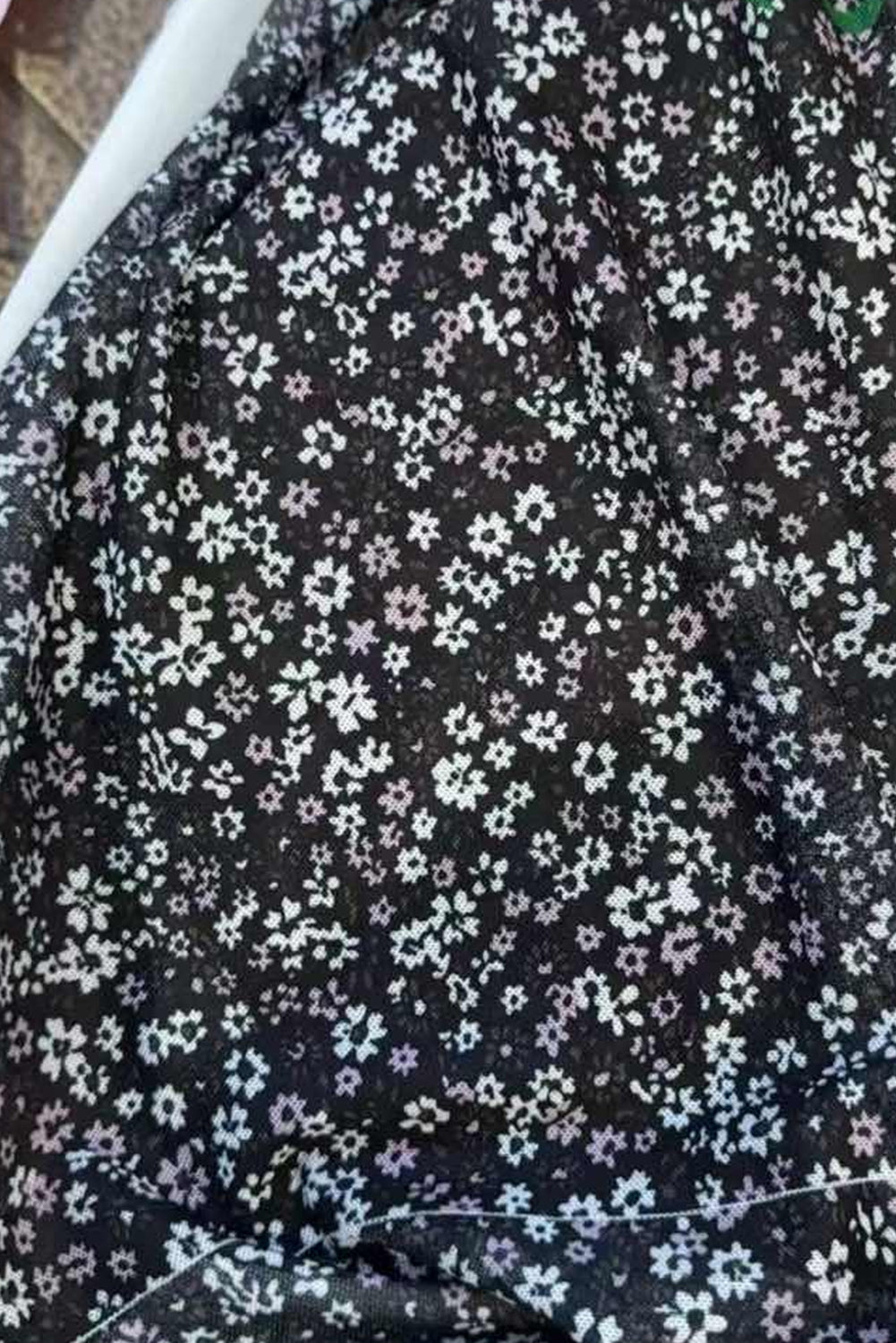 Black Ditsy Floral Mesh Thumbhole Sleeve Slim Fit Top