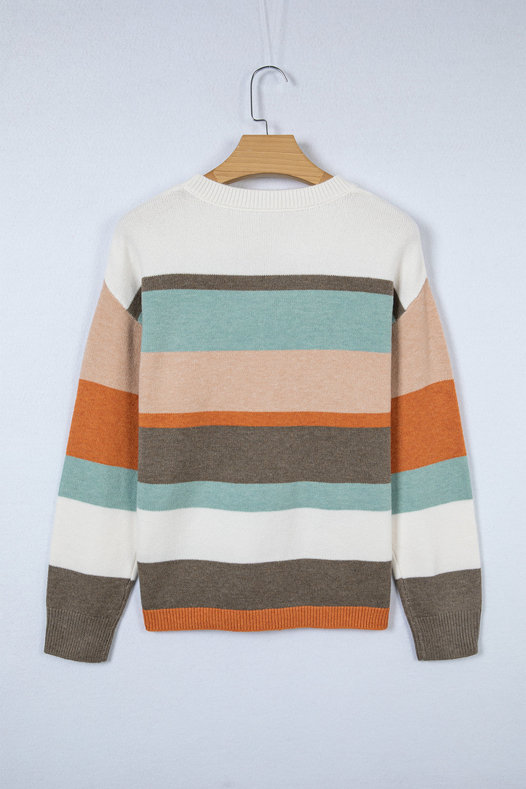 White Striped Color Block Knit Drop Shoulder Sweater