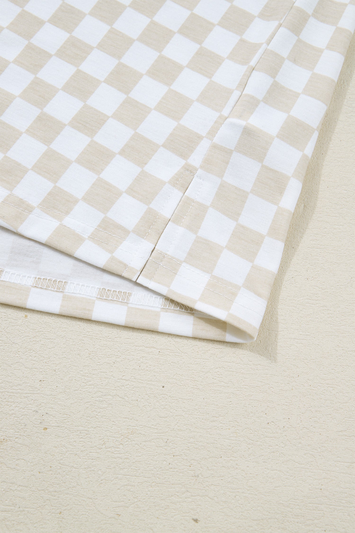 Khaki Checkered Print Half Sleeve Tee 2pcs Lounge Pant Set