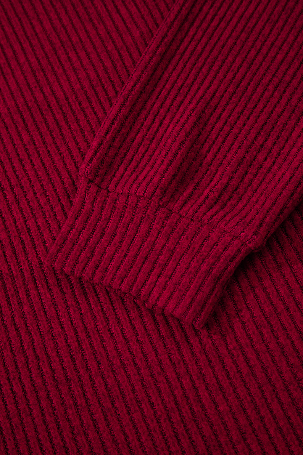 Simply Taupe Ribbed V Neck Contrast Ribbon Bow Back Drop Shoulder Long Sleeve Top